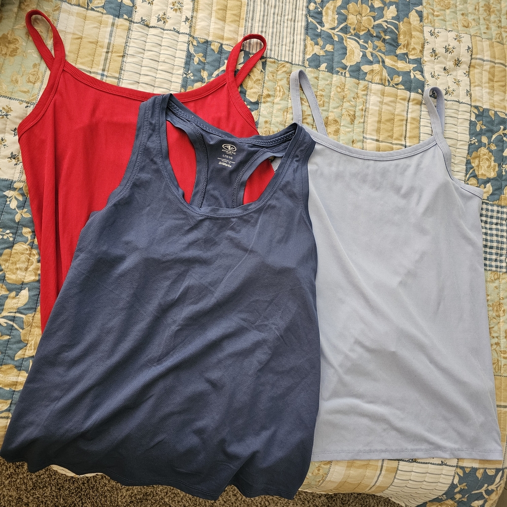 Women's Red, Blue, and Gray Tank Tops